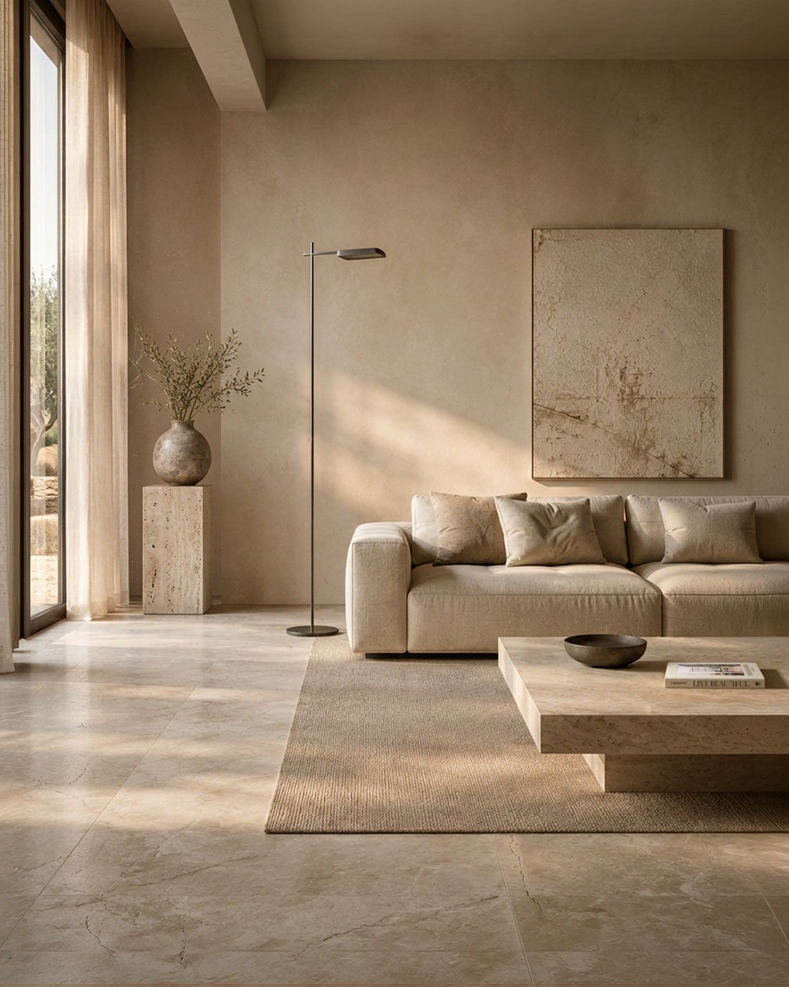 Minimalist luxury living room interior design in Dubai by UNIQ